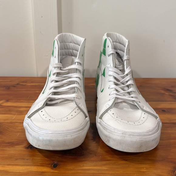 Vans Sk8-Hi Leather Check True White Fern Green Hi Top Sneakers - Picture 4 of 10